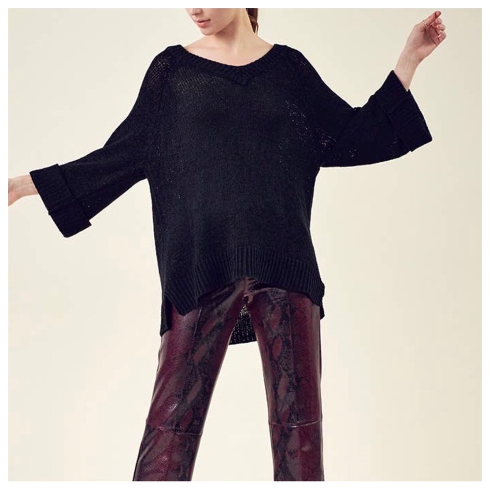 Boho Knit Soft Oversized  Black sweater top